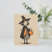 Schattigee mooie heks meisje retro minimalistische briefkaart (Staand voorkant)
