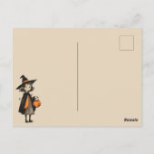 Schattigee mooie heks meisje retro minimalistische briefkaart (Achterkant)