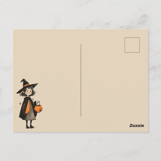 Schattigee mooie heks meisje retro minimalistische briefkaart (Achterkant)
