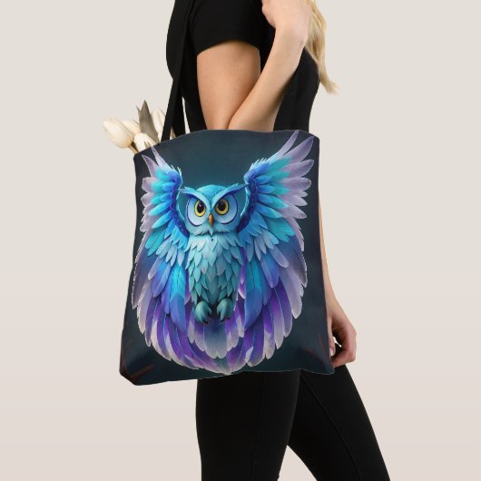 Schattigee mooie kleurrijke uil tote bag (Dichtbij)