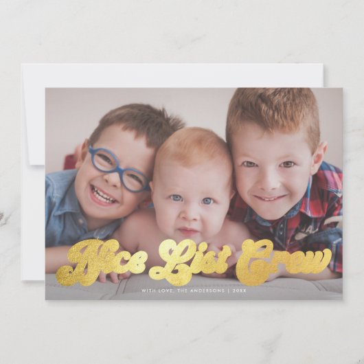Schattigee Mooie Lijst Crew Kerstfoto Faux Gold Feestdagenkaart (Voorkant)