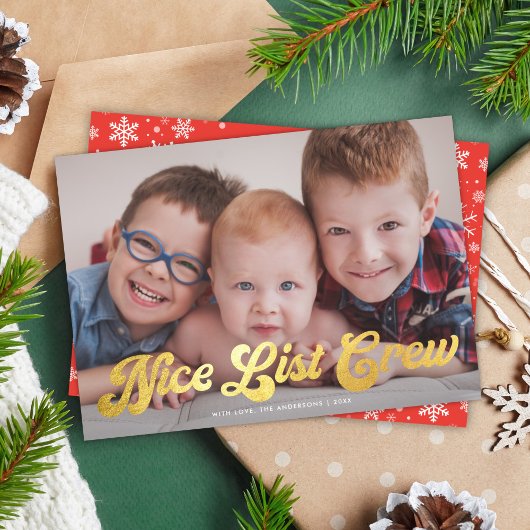 Schattigee Mooie Lijst Crew Kerstfoto Faux Gold Feestdagenkaart