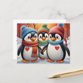 Schattigee mooie pinguïns kerst briefkaart
