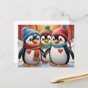 Schattigee mooie pinguïns kerst briefkaart