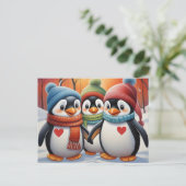 Schattigee mooie pinguïns kerst briefkaart (Staand voorkant)
