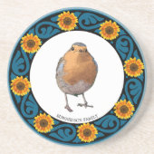 Schattigee mooie Robin vogel zonnebloem monogram n Zandsteen Onderzetter (Voorkant)