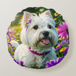 Schattigee mooie Westie Terrier Puppy Dog Two Rond Kussen