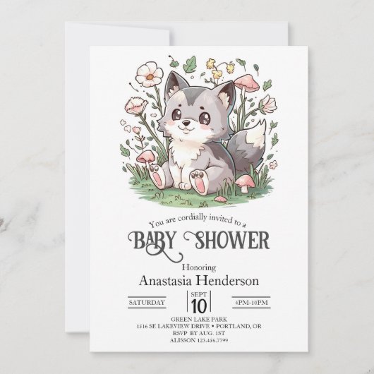 Schattigee Mooie Wolf Baby shower Digitaal Kaart (Voorkant)