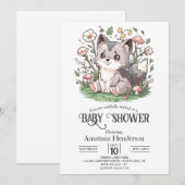 Schattigee Mooie Wolf Baby shower Digitaal Kaart (Voorkant / Achterkant)