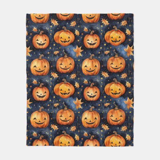 Schattigee Moonlit Jack-O-Lantern Pompoenen Hallow Fleece Deken (Voorkant)