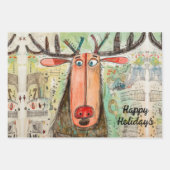 Schattigee Moose Christmas Typografie Modern Fun 3 Inpakpapier Vel (Voorkant)