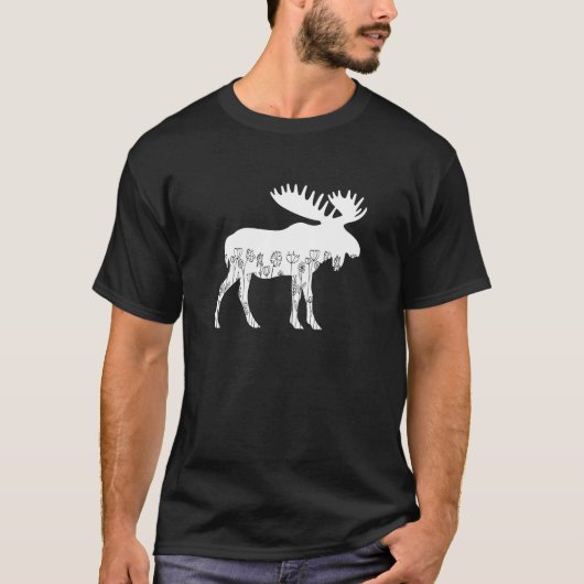 Schattigee Moose Lover Animal Flowers Floral T-shirt (Voorkant)