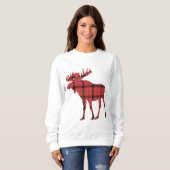 Schattigee Moose Red en Black Plaid Buffalo Patter Trui (Voorkant volledig)