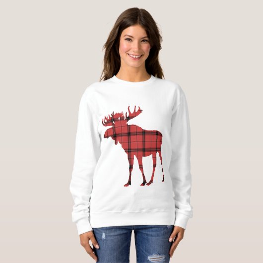 Schattigee Moose Red en Black Plaid Buffalo Patter Trui (Voorkant volledig)