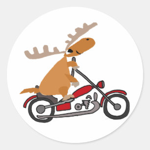 Schattigee Moose Riding Motorcycle Cartoon Ronde Sticker