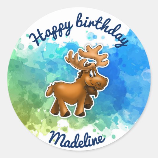 Schattigee Moose Verjaardag Stickers (Voorkant)