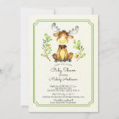 Schattigee Moose Woodland Baby shower Invitation Kaart (Voorkant)