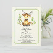 Schattigee Moose Woodland Baby shower Invitation Kaart (Staand voorkant)