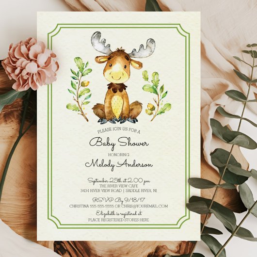 Schattigee Moose Woodland Baby shower Invitation Kaart