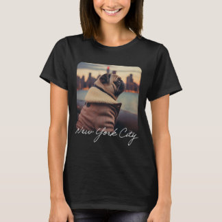 Schattigee mopshond en herfstwind van New York T-shirt