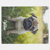 Schattigee mopshond gepersonaliseerd fleece deken (Voorkant (Horizontaal))