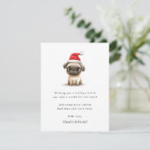 Schattigee mopshond in Santa hat Vrolijk Kerstfees Feestdagenkaart (Staand voorkant)