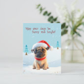 Schattigee Mopshond in Sneeuwkerst Kaart (Staand voorkant)