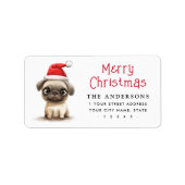 Schattigee mopshond Kerstmuts Kerstfeest terug adr Etiket (Voorkant)