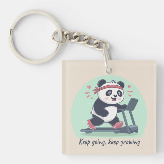Schattigee Motivatie Panda op loopband Sleutelhanger (voorkant)