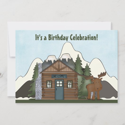 Schattigee Mountain Cabin en Moose verjaardagsuitn Kaart (Voorkant)