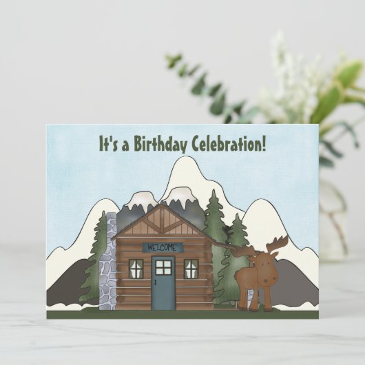 Schattigee Mountain Cabin en Moose verjaardagsuitn Kaart (Staand voorkant)