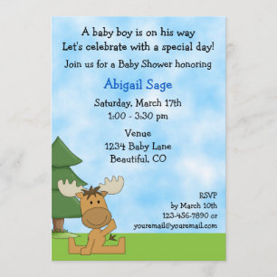 Schattigee Mountain Moose Boys Baby shower Uitnodi Kaart
