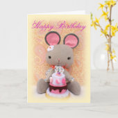Schattigee Mouse Girl Doll met Taart Verjaardag Ka Kaart (Gele Bloem)