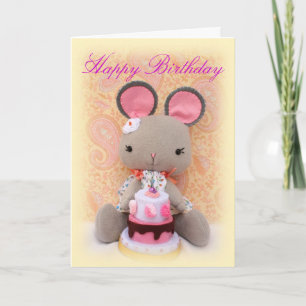 Schattigee Mouse Girl Doll met Taart Verjaardag Ka Kaart