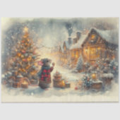Schattigee Mouse in Vintage Christmas Village Deco Tissuepapier (Voorkant)