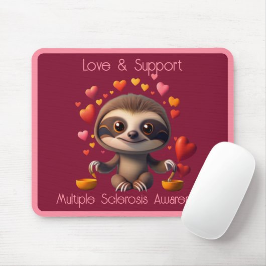Schattigee MS Baby Sloth omringd door ♥️s Muismat (Met muis)