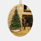 Schattigee muis die een kerstboom versiert keramisch ornament (Rechts)