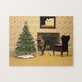 Schattigee muis die een kerstboom versiert legpuzzel