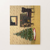 Schattigee muis die een kerstboom versiert legpuzzel (Verticaal)