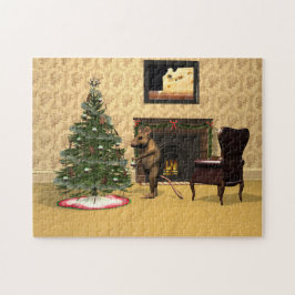 Schattigee muis die een kerstboom versiert legpuzzel