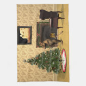 Schattigee muis die een kerstboom versiert theedoek (Verticaal)