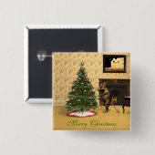Schattigee muis die een kerstboom versiert vierkante button 5,1 cm (Voorkant /achterkant)