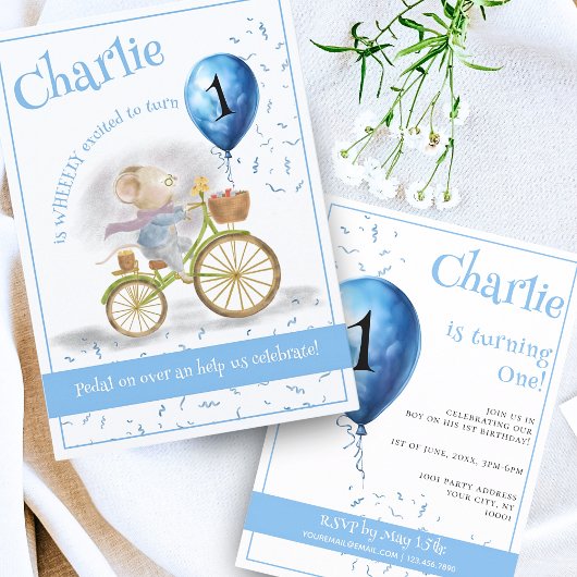 Schattigee Muis Dieren Fietsjongen 1e Verjaardagsf Kaart