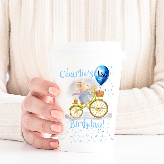 Schattigee Muis Dieren Fietsjongen 1e Verjaardagsf Papieren Bekers