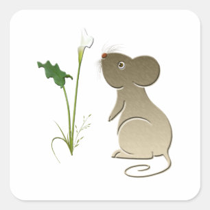 Schattigee muis en Calla Lily Vierkante Sticker