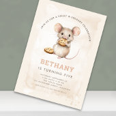 Schattigee muis en koekjes 5e verjaardagsfeest kaart