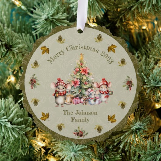Schattigee Muis Familie Kerst  Ornament Kaart (Insitu (Drie))