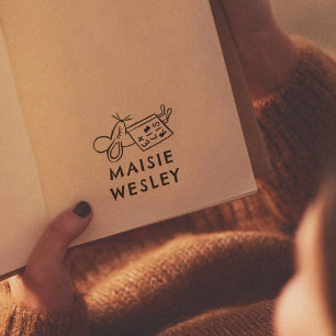 Schattigee Muis Hand Getekend Ex Libris Boekplaat Rubberstempel