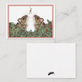 Schattigee muis, hulst en maretak cadeau-label/Fla Notitiekaartje (Voorkant / Achterkant)