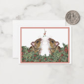 Schattigee muis, hulst en maretak cadeau-label/Fla Notitiekaartje (Voorkant / Achterkant in situ)